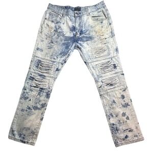Black Premium Slim Jeans Mens 36x32 (36x29) Acid Wash Blue White Denim